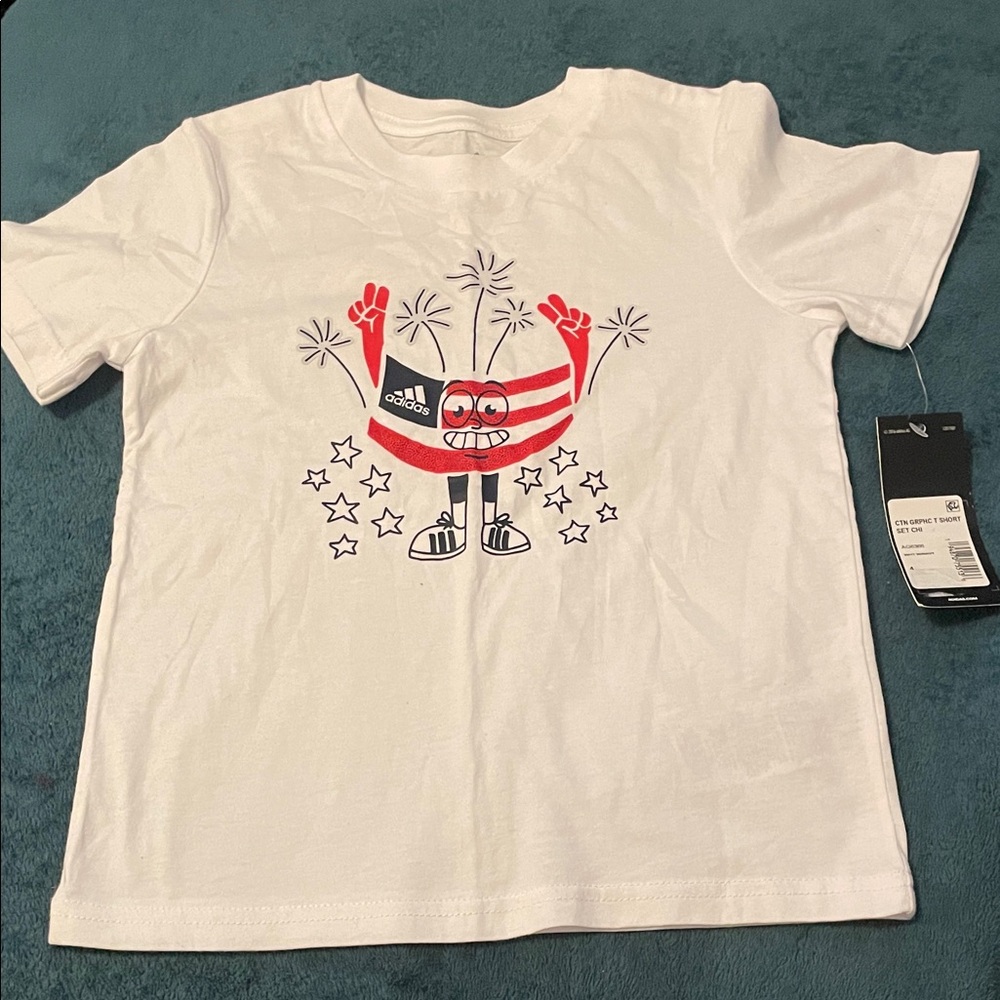 Adidas Kids White and Red Graphic Tee